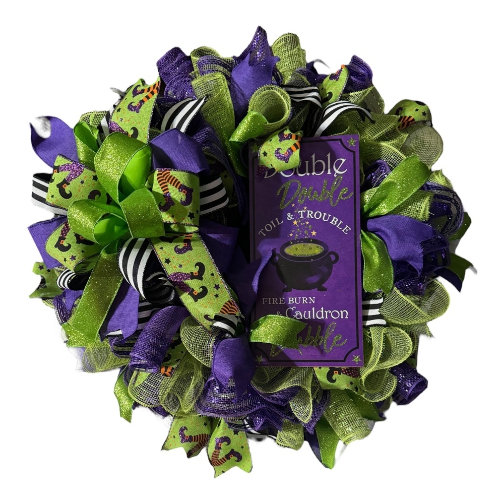 Purple and Green Halloween Wreath with Festive Flair